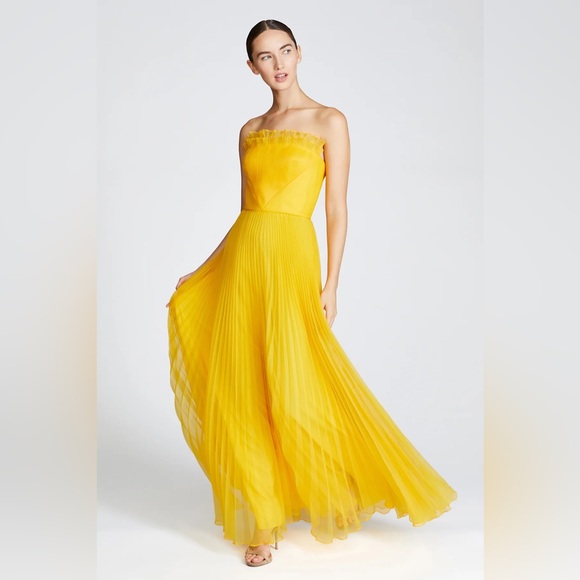 Theia Dresses & Skirts - Theia Enver Strapless Yellow Pleated Gown
